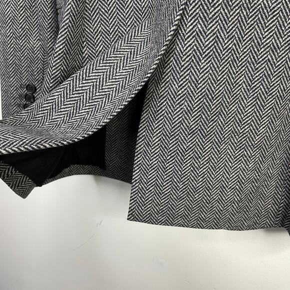 Theory Black Gray Slim Button Jacket Abbot Knit Chevron Herringbone Stretch 8 - Picture 13 of 16